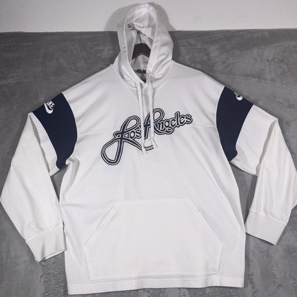 Nike Los Angeles Hoodie Men's Large White & Blue Fleece Y2K Retro‎ LA